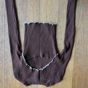 Brown ribbed long sleeve top with cut out size small